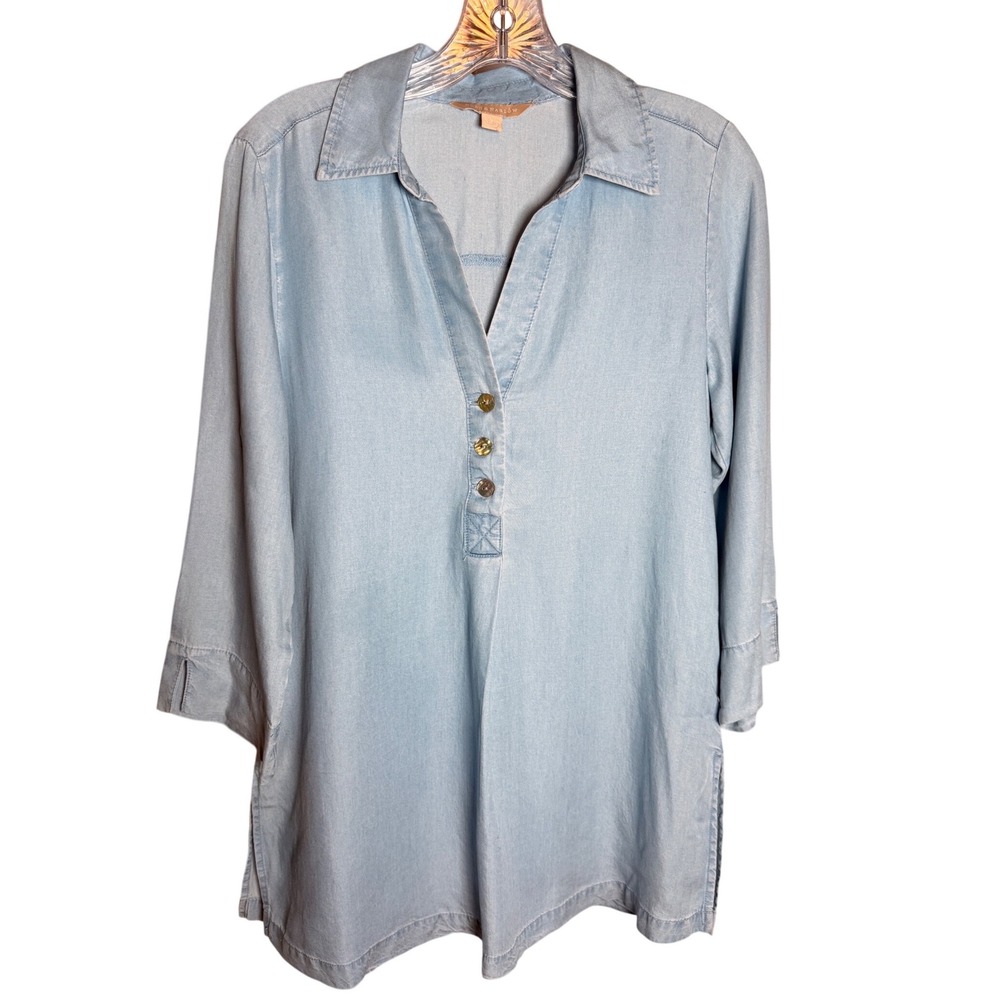 Hope & Harlow Tunic Top Women Small Light Blue Lyocell Casual Chambray Style